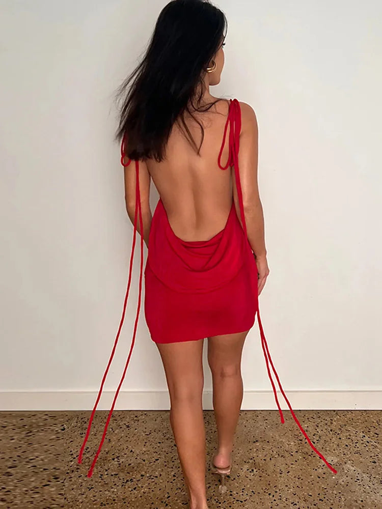 Spaghetti Strap Backless Mini Dress Sexy Short Dresses Daring Summer Beach Dress Elegant Party Dress For Women 2023