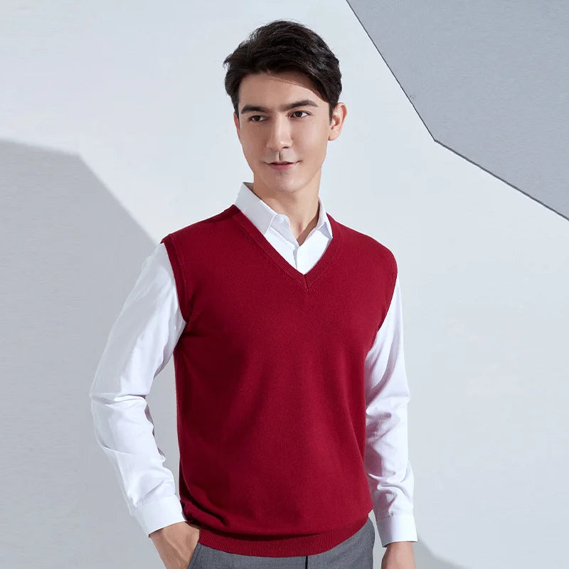 YSC 2022 new style Men's knitting Cashmere wool blend vest V collar  Loose style solid color High-quality soft keep warm Vest