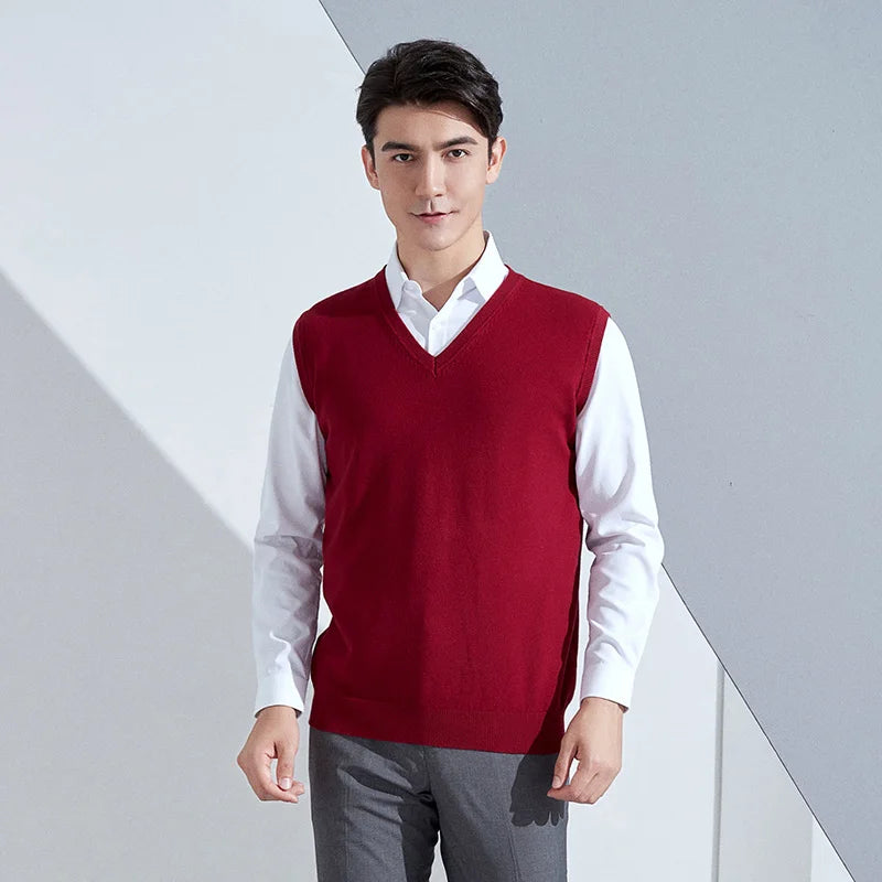 YSC 2022 new style Men's knitting Cashmere wool blend vest V collar  Loose style solid color High-quality soft keep warm Vest