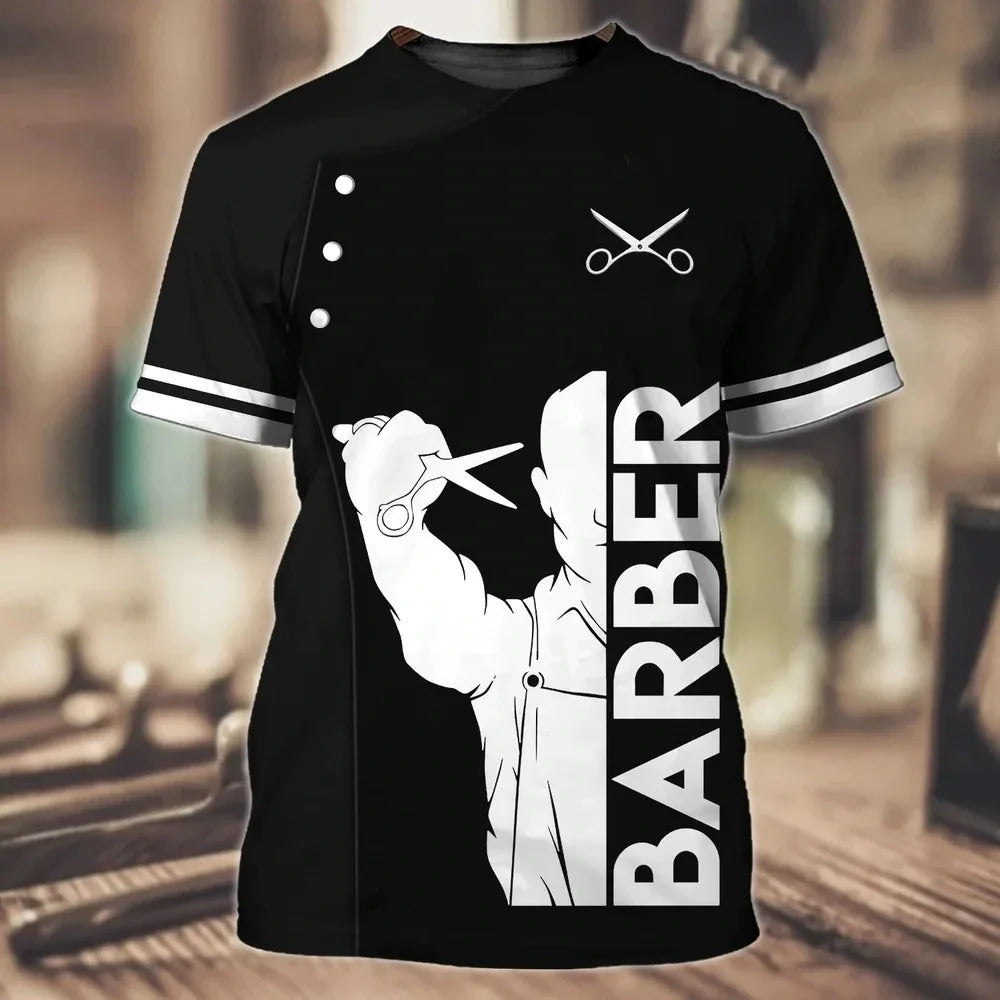 Evil Barber Print Mens T-shirt Summer Fashion Clothing Casual Short Sleeve T-shirt for Cool Men Tops Tees Clothes Racing suit